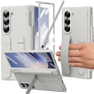 Imagem de YQODSZ Capa para Samsung Galaxy Z Fold 6 com suporte para caneta S e caneta Stylus, Z Fold 6 pulseira capa com suporte de dobradiça protetor de tela cobertura total para Z Fold 6 branco