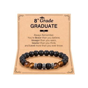 Imagem de Eryuor Pulseira de coração de pedra natural - Presentes de formatura da 8ª série do ensino médio para meninos, ele, homens, amigo, filho, pulseira de pós-graduação, 7.8 inches, Aço inoxidável, Sem