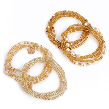 Imagem de 4 contas de cintura para mulheres – contas de barriga africanas elásticas para o corpo correntes para praia e biquíni