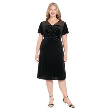 Imagem de London Times Feminino Illusion Flutter SLV franzido midi, Preto, 25 Plus Size