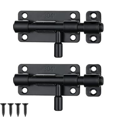 Imagem de JQK Parafuso de barril de trava deslizante de segurança para porta, travas de portão deslizante de aço inoxidável 304 engrossadas 1,4 mm com orifício de cadeado, preto, pacote com 2 HBB120-BK-P2