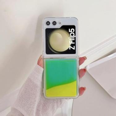 Imagem de para Samsung z Flip 5 Quicksand Love Heart Case para Samsung Galaxy Z Flip 5 4 3 flip5 ZFlip 4 Glitter Fluorescência Luminosa Capa, verde amarelo, para Samsung Z Flip4