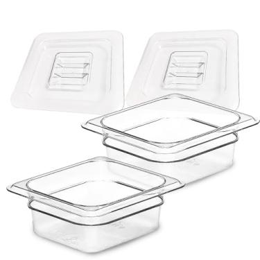 Imagem de Kit 2 Cuba Gastronômica Acrílica + Tampa Gn 1/6 65mm Buffet Profissional