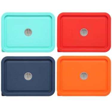Imagem de Tampas de substituição para Pyrex 7210-PC retângulo de 3 xícaras, tampa de armazenamento de silicone para tigela de vidro, pacote com 4 com marca de data