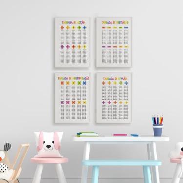 Imagem de Quadros Matemática Tabuadas Educativos Kit 4 Peças 20x28cm - CAMALEÃO 