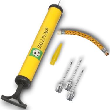 Imagem de Bomba de ar para inflar bola, bomba de encher bola, Bomba Manual, Volei, Futebol, Futsal, Volei, Basquete Inflar, 24 cm, Com kit de bicos (AMARELO)