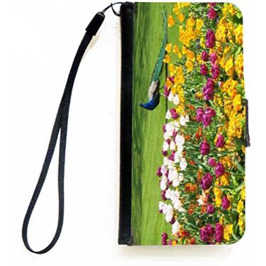 Imagem de Rikki Knight Capa carteira flip com fundo de pavão em tulipas com aba magnética para Apple iPhone 5c