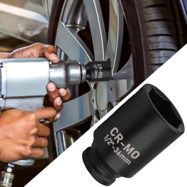 Imagem de Soquetes de impacto profundo de 1/5.1 cm, soquete de 36 mm, soquete de impacto de aço CR-MO, soquete de porca de eixo de 6 pontos de acionamento de 1/5.1 cm para facilitar a remoção das porcas do