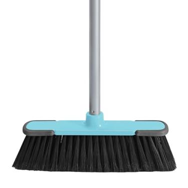 Imagem de Vassoura azul para uso interno com cabo longo de 137 cm para limpeza de piso, vassoura para cozinha, garagem, saguão, pátio e jardim