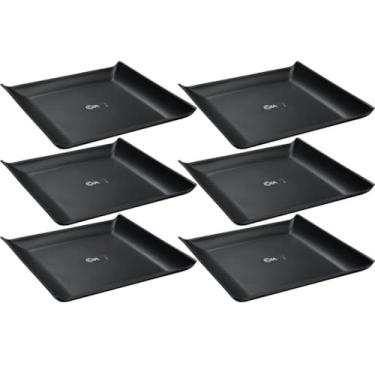 Imagem de Kit 6 Bandejas Quadradas Preta 20,6cm Prato Cosy Petiscos Saladas Coza Plástico