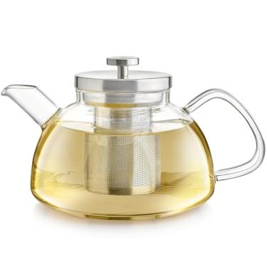Imagem de Teabloom Chaleira e bule de chá de vidro borossilicato Balance com infusor de chá solto Microdot – Seguro para fogão, capacidade de 1,134 g, design versátil para chá quente e gelado