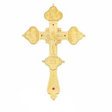 Imagem de RZRHMUHN Cruz ortodoxa, crucifixo de metal, presente religioso, igrejas, casamentos, funerais, 30 x 19 cm (ouro)