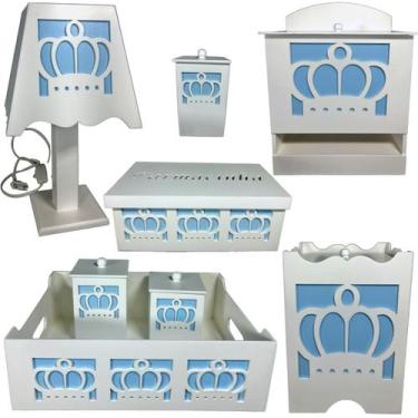 Imagem de kit higiene bebe mdf decorado 8pçs - COROA MENINO - Flores para Mariae