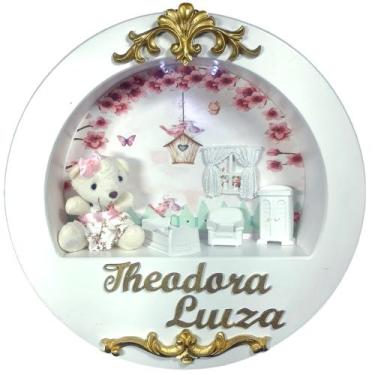 Imagem de Enfeite Porta Maternidade Cenário Nicho Led + nome - JARDIM BRANCO E D