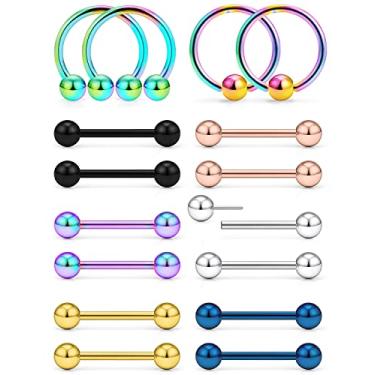 Imagem de Kridzisw Piercing de mamilo de língua sem rosca 14G, aço cirúrgico, barra de barra, piercing para mulheres, 14 m, 16 mm, 8 pares, Metal Cristal Acrílico, Zircônia cúbica