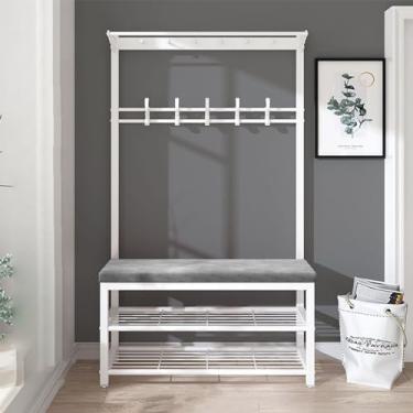 Imagem de Cabideiro Banco de sapato com banco de sapatos para entrada moderno banco industrial hall árvore, banco de armazenamento de entrada, sapateira ajustável para dormitório, corredor de apartamentos