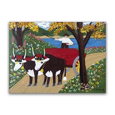 Imagem de Gravuras Maud Lewis - Impressão de pinturas famosas em tela - Arte moderna pôsteres abstratos - arte de parede em tela imagens de paisagem para decoração de sala de estar (bois na primavera de 1962)