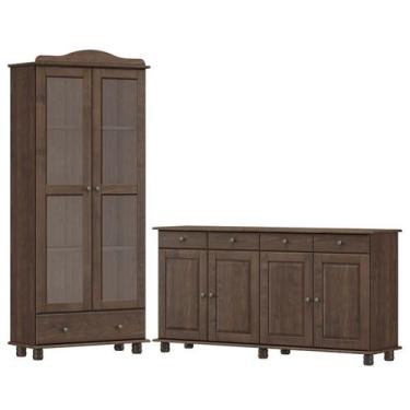 Imagem de Armario Cristaleira e Balcao 4 Portas Madeira Maciça Cafe Milani Store