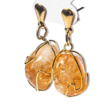 Imagem de Brinco Cesta Amarrada Pedra Citrino Natural Dourado - Varejo