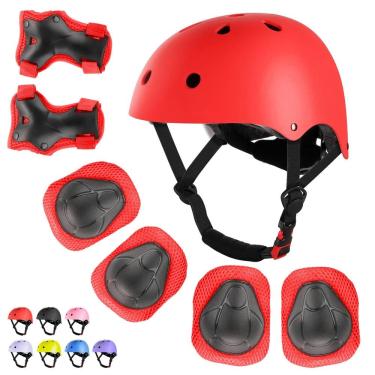 Imagem de Conjunto de equipamentos de proteção WayEee Kids Helmet Skateboard Red 3-10