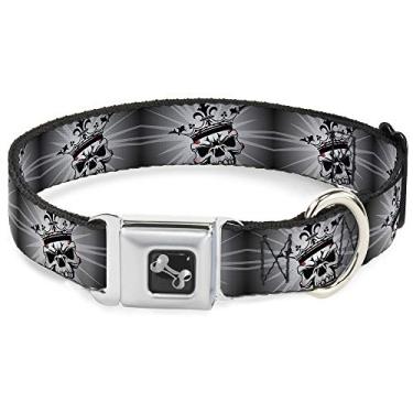 Imagem de Coleira para cachorro com fivela de cinto de segurança King Skull bloqueia raios cinza 33 a 45 cm 3,8 cm de largura