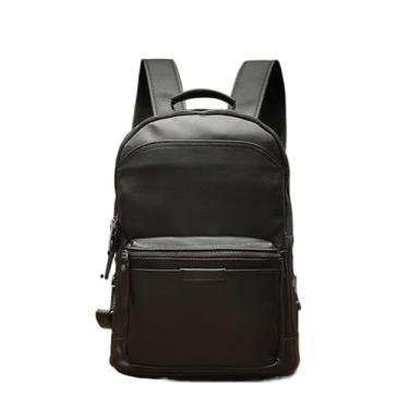 Imagem de Mochila de couro genuíno artesanal casual mochila masculina grande capacidade moda viagem saco acampamento(Black)