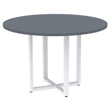 Imagem de Mesa de Reunião Redonda P25 Pandin 110 cm (Largura) Tampo MDP Grafito Pé Aço Tubular Branco