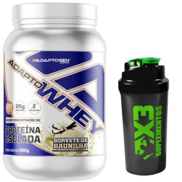 Imagem de Adapto Whey Sabor Baunilha 900g - Adaptogen + Coqueteleira 600ml - X3 Suplementos