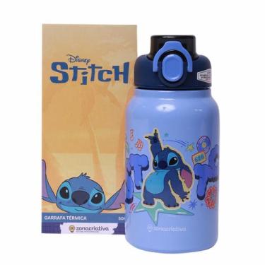 Imagem de Garrafa Térmica Inox Stitch Infantil Botão Click Trava Tampa Mochila A