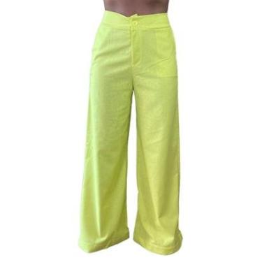 Imagem de Calça Alfaiataria Pantalona FMF Feminina Moda Luxo Wide Leg Cor:;Tamanho:P-Feminino