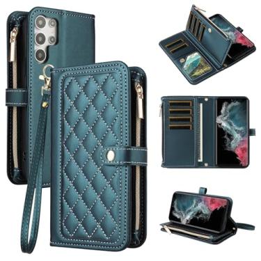 Imagem de Dswteny Capa carteira para Samsung Galaxy S24 Ultra 5G com alça de pulso flip zíper suporte suporte macio acessórios padrão Argyle capa de telefone para S24Ultra 24S S 24 24Ultra mulheres meninas