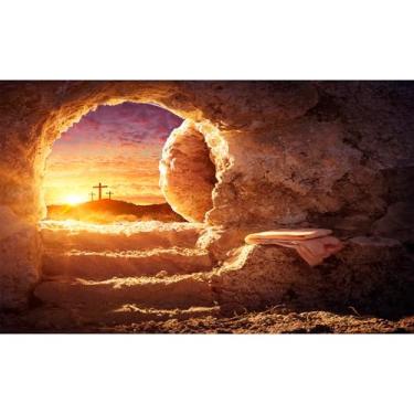 Imagem de Pano de fundo vazio tumba de pedra nascer do sol pôr do sol Jesus Cristo crucificação caverna ressurreição fotografia fundo luzes sagradas três cruzes Deus abençoe Jesus Cristão Páscoa pano de fundo