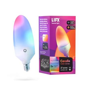 Imagem de LIFX Cor da vela, E12 Polychrome Technology™, lâmpada LED multicores inteligente Wi-Fi, 27 zonas endereçáveis por vela, sem necessidade de ponte, funciona com Alexa, Hey Google, HomeKit e Siri