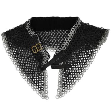 Imagem de Armory Replicas™ Coleira de malha rebitada preta/prata com forro de couro - tamanho de anel duplo 9/18, design prateado, fivela de latão ajustável, armadura de aço suave, Aço suave