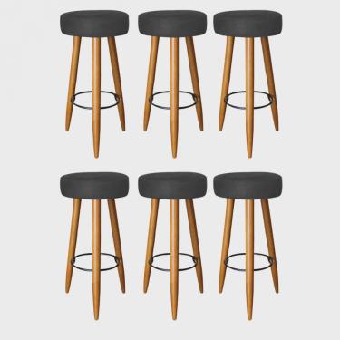 Imagem de Kit 06 Banqueta Alta Lia Para Cozinha Bar Balcão Bistrô Pé Palito Castanho Suede Preto - Ahz Móveis