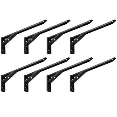 Imagem de Kit 04 Pares Suporte Para Mesa Dobrável Retrátil 30cm H02 Mão Francesa Preto