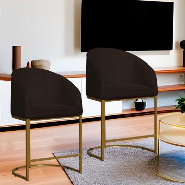 Imagem de Kit 2 Poltronas Banqueta Decorativa Base Metal Mia Suede Marrom - lm decor