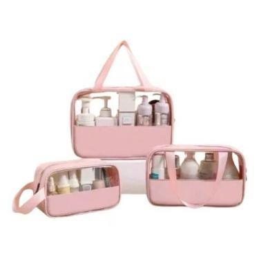 Imagem de Kit 3 Peças Necessarie Bolsa Transparente Viagem Coméstico - Novo Sécu
