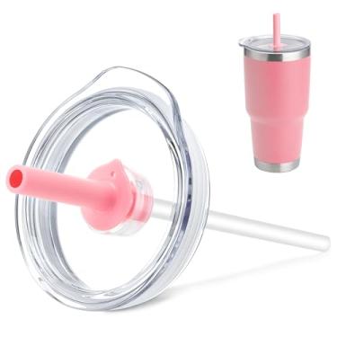 Imagem de Prurex Tampa de canudo de silicone de 850 g para Yeti Rambler, Old Style Rtic e mais, tampa de substituição para copo de 9,4 cm de diâmetro, tampa de copo com canudo (rosa)