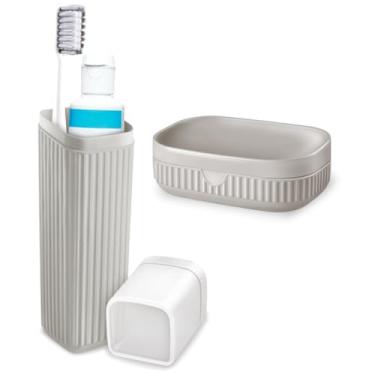 Imagem de Kit Viagem Estojo Escova Dental + Saboneteira C/Tampa (Cinza Claro)