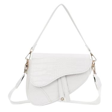 Imagem de HDE Bolsa de ombro feminina de couro PU bolsa transversal de crocodilo, Crocodilo branco