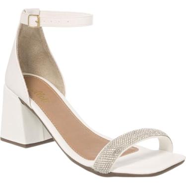 Imagem de Sandália Feminina de Strass na frente Salto Grosso Saltinho Conforto Festa (Branco, BR, Adulto, Numérico, 34)