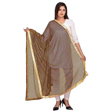 Imagem de Cachecol feminino TMS bordado de chiffon dupatta xale macio indiano noiva casamento, Coffee, 90 Inches X 32 Inches || 228 cm X 81cm