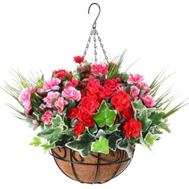 Imagem de FineCheer 12 pacotes de flores artificiais para pendurar ao ar livre no cesto, plantas penduradas de 25,4 cm com flores em vaso, realista, resistente a UV para casa, exterior, pátio, varanda, quintal