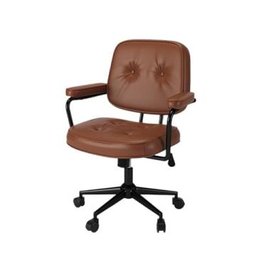 Imagem de Cadeira de escritório Cadeira de escritório vintage couro pu, mesa de estudo, assento de escritório com braços e encosto, quarto feminino, cadeira giratória, elevador de maquiagem cadeira de computado