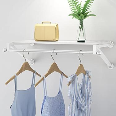 Imagem de CHBGLNTY Cabide para roupa, organizador de armário, toalheiro, cabide de parede, cabide criativo para lojas de roupas com prateleira superior, trilho para roupa