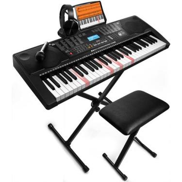 Imagem de Piano de teclado eletrônico portátil JIKADA 61 teclas com acessórios