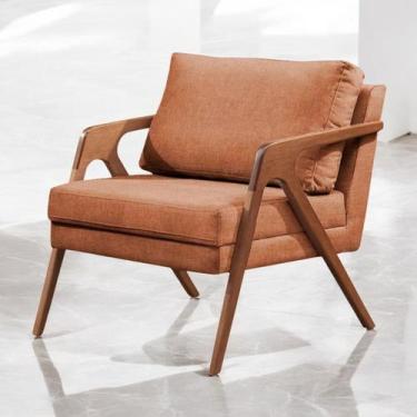 Imagem de Poltrona Decorativa Mona Linho Sofisticado Pé Madeira Maciça - Rodrigu