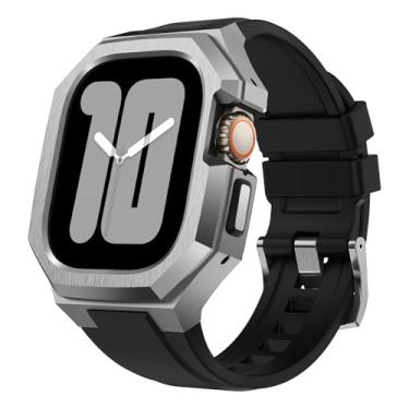 Imagem de AIRYZGOOD Capa De Metal Luxo Com Pulseira Compatível Apple Watch Series 10 46 Mm, Protetora Resistente Silicone Macio Para Iwatch Mm (Prata Mm)