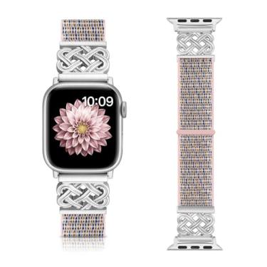 Imagem de Chinber Pulseiras de nylon compatíveis com Apple Watch séries 10, 9, 8, 7, 6, 5, 4 e 3 de 38 mm, 40 mm, 40 mm, 41 mm, 42 mm, 45 mm, 46 mm, 49 mm, SE, Ultra 2 1, Areia rosa, 44mm/45mm/46mm/49mm/42mm